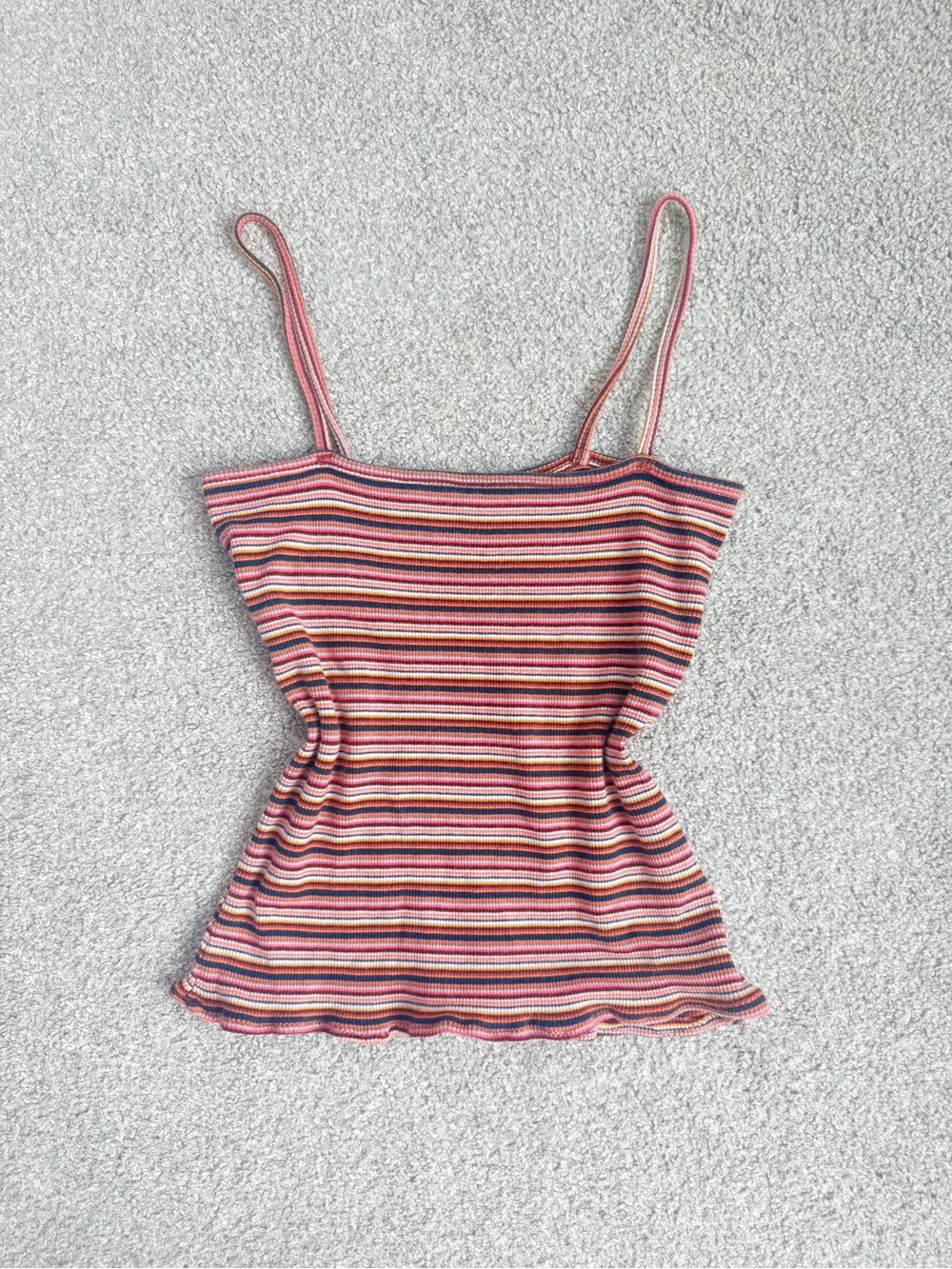 Brandy Melville Pink Multi-Stripe Ribbed Spaghetti Strap Tank Top